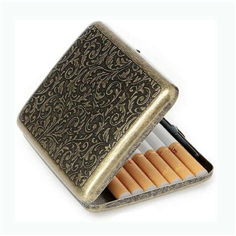 box with metal cigarette pipe|vintage stainless steel cigarette case.